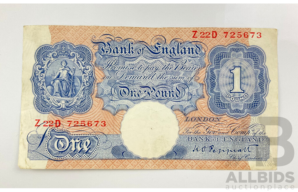 Australian 1940-1948 Bank of England One Pound Note, VF