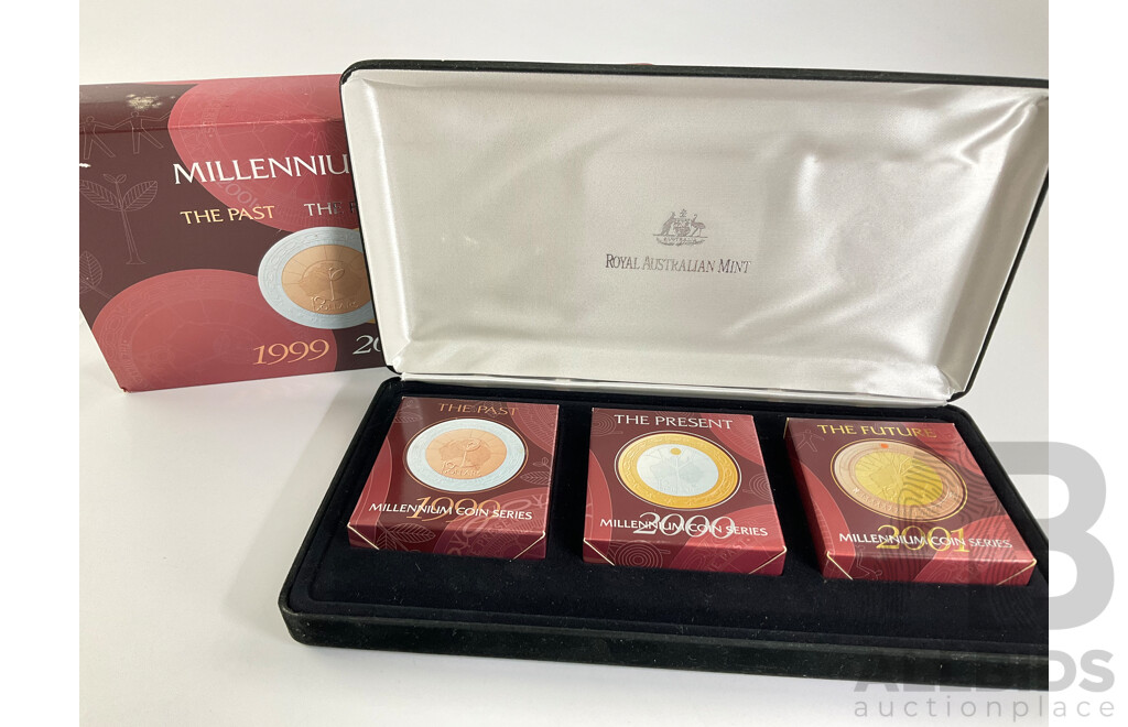 Australian RAM 1999 2000 2001 Commemorative PROOF $10 Coins. Each 33 Grams, Copper Centre, Fine Silver Outer.