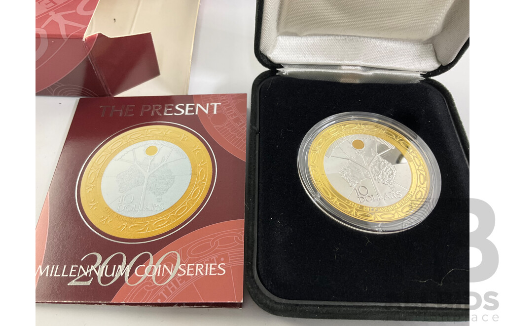 Australian RAM 1999 2000 2001 Commemorative PROOF $10 Coins. Each 33 Grams, Copper Centre, Fine Silver Outer.