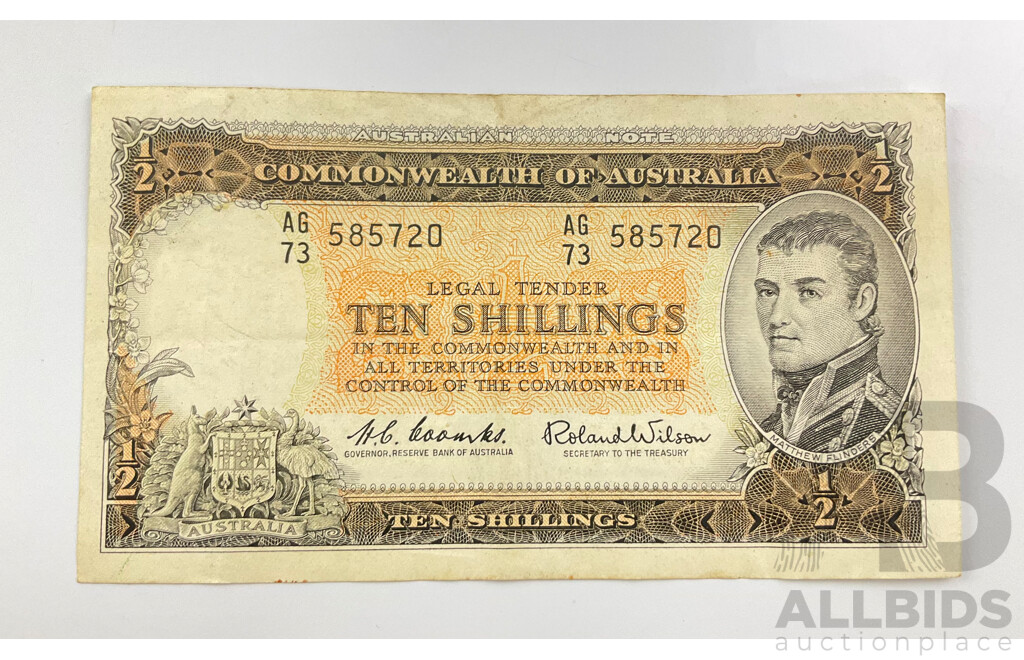 1961 Australia Ten Shilling Note, Coombs Wilson AG73 585720