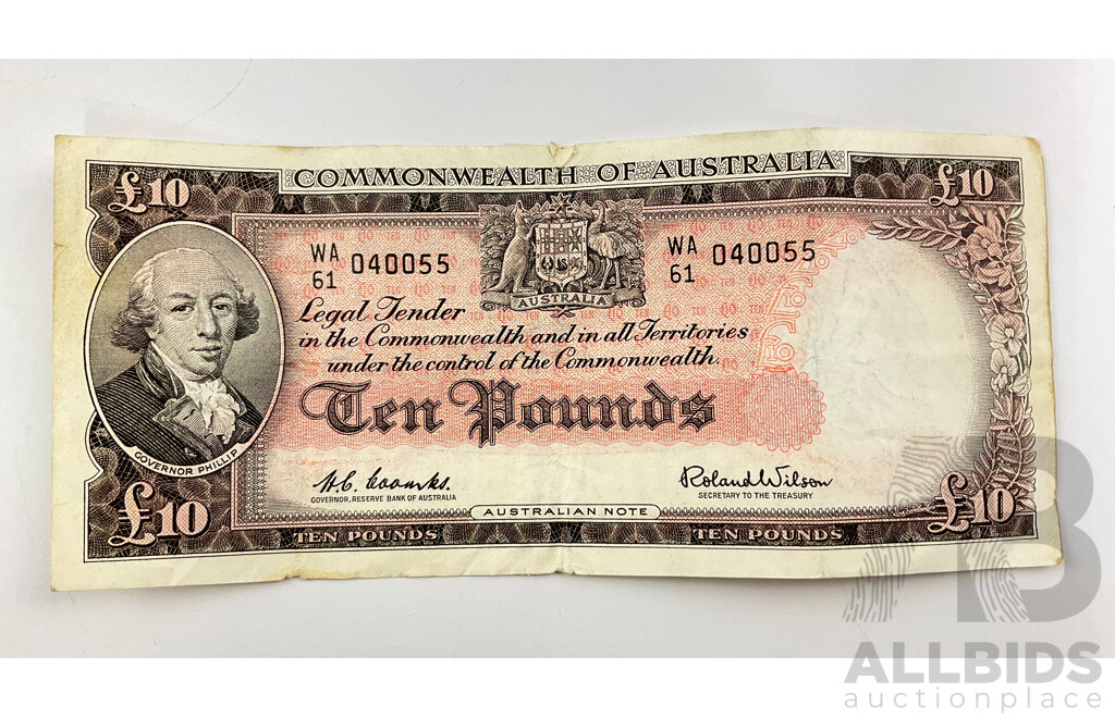 Australia 1961 Ten Pound Note, Coombs Wilson, WA61 040055