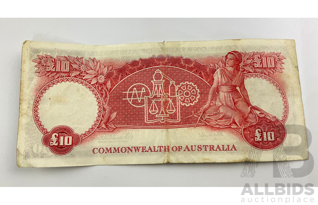 Australia 1961 Ten Pound Note, Coombs Wilson, WA61 040055