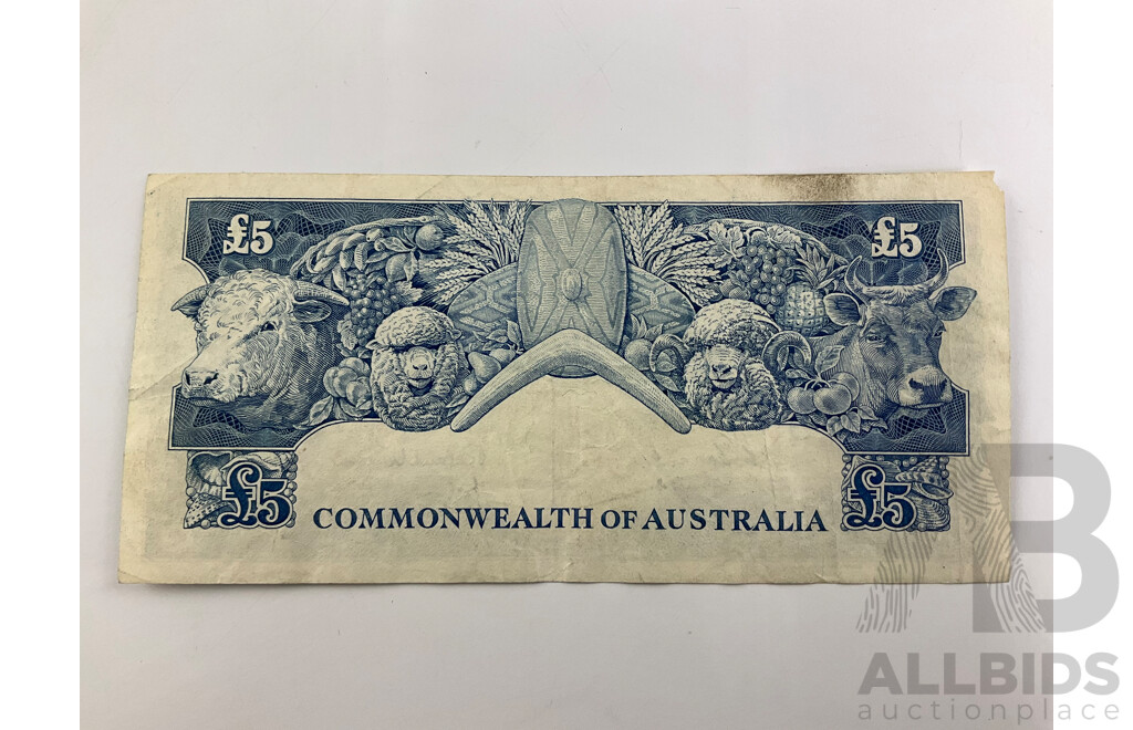 Australian 1954 Five Pound Note, Coombs Wilson, TA09 566978