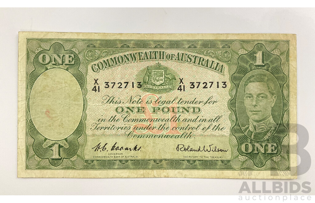 Australian 1952 One Pound Note, Coombs Wilson, X41 372713
