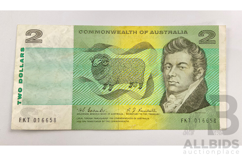 Australian 1967 Two Dollar Note, Coombs Randall, FKT 016658