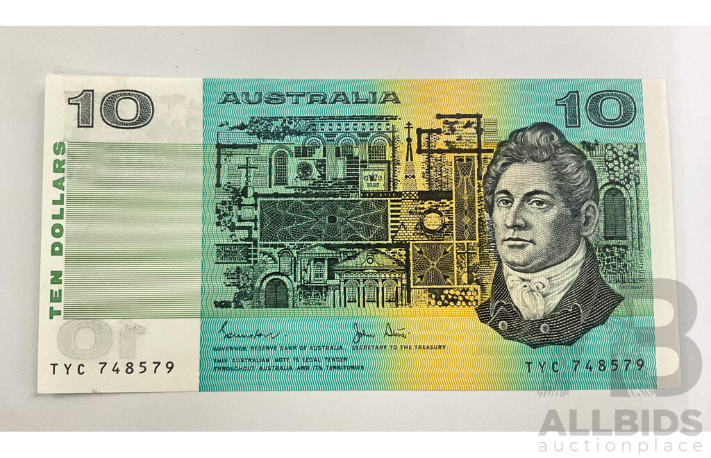 Australia 1983 $10 Note Johnston Wheeler R307b TYC 748579 A/UNC