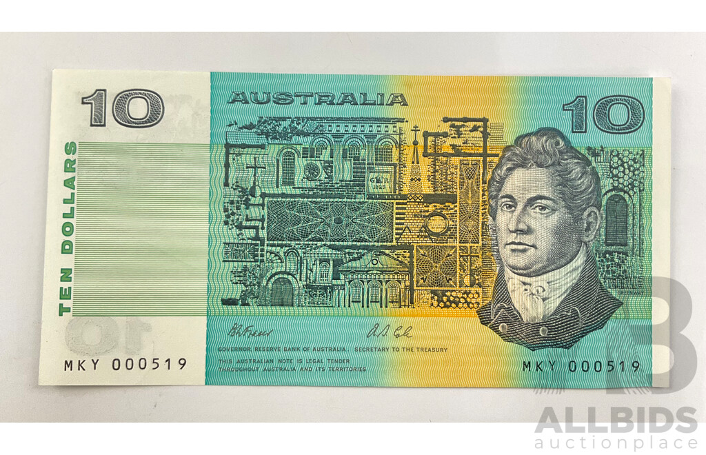 Australian 1991 $10 Note Fraser Cole R311a MKY 000519 UNC