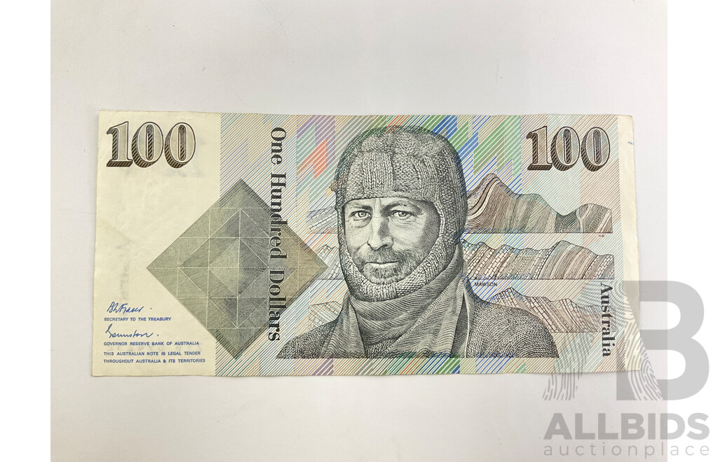 Australian 1985 $100 Note ZFG 694232 R609