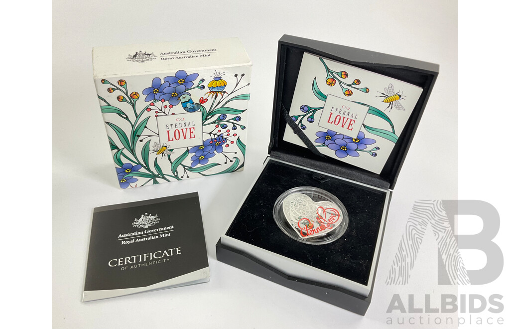Australian RAM Eternal Love 2015 31gram Fine Silver PROOF Coin.