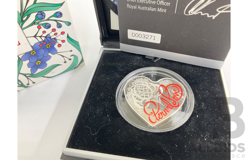 Australian RAM Eternal Love 2015 31gram Fine Silver PROOF Coin.