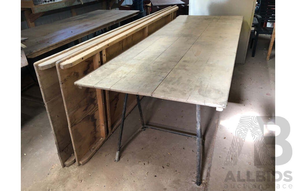 Hardwood Trestle Table Tops - Lot of Four  and Two Sets of Table Stands