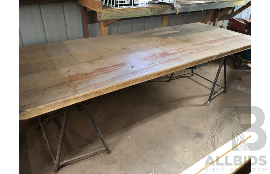 Hardwood Trestle Table Tops - Lot of Four  and Two Sets of Table Stands