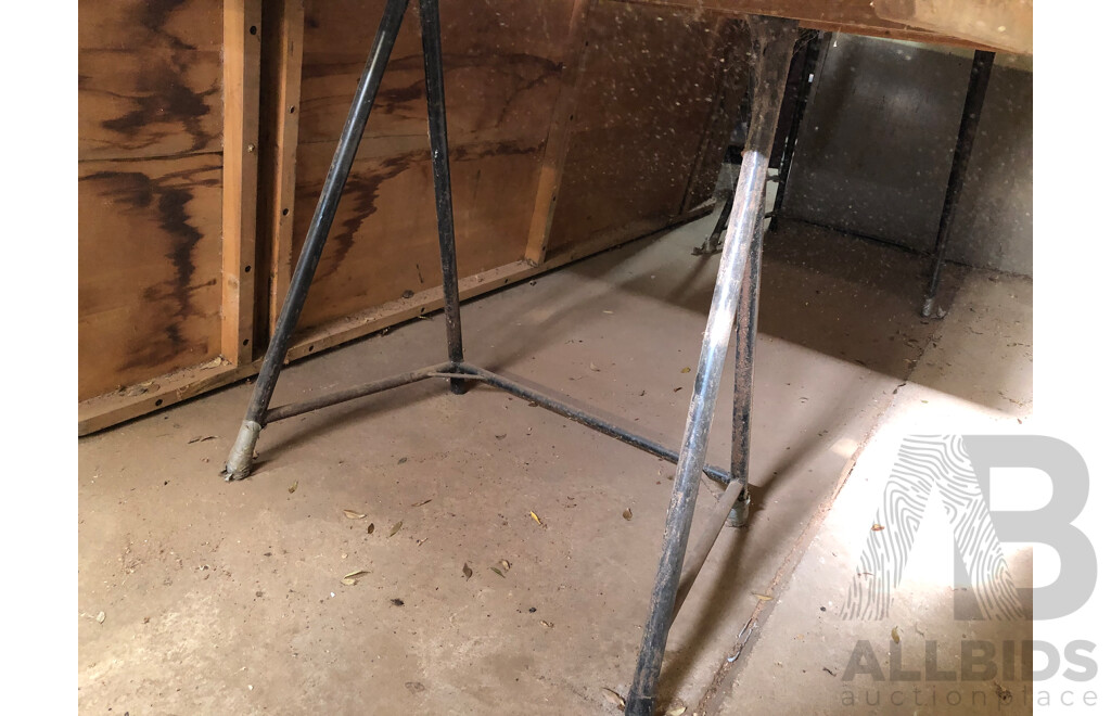 Hardwood Trestle Table Tops - Lot of Four  and Two Sets of Table Stands