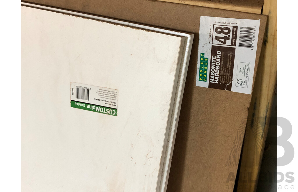 Selection of Particle Board, Masonite, Laminate, Flooring Timber and Metal Offcuts