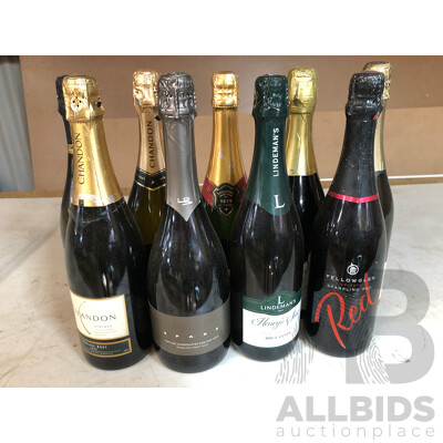 Nine Bottles of Sparkling White and Red Wines