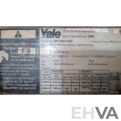 2006, 3.5 Tonne Yale GLP35TK LPG Forklift 4.5 FSV