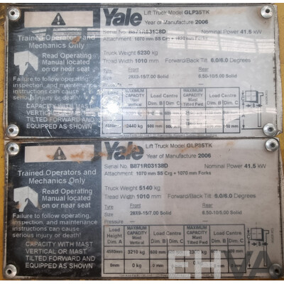 2006, 3.5 Tonne Yale GLP35TK LPG Forklift 4.5 FSV