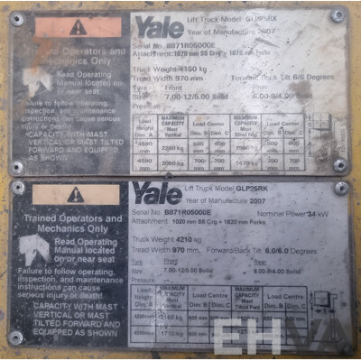 2.5 Tonne LPG Forklift 4.5 FSV- Yale - GLP25RK - ALH475