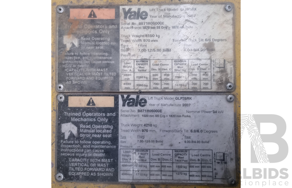 2.5 Tonne LPG Forklift 4.5 FSV- Yale - GLP25RK - ALH475