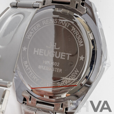 Heuguet Gridmaster WR30 Watch, Silver/White, 44mm, HEU602 - NEW