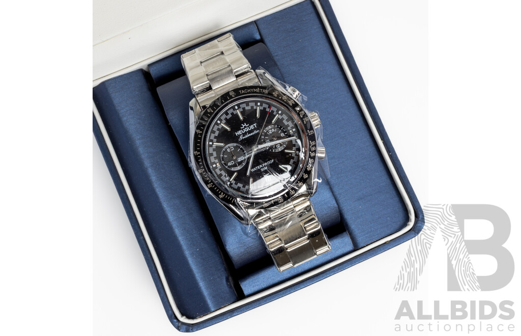 Heuguet Gridmaster Chronograph Watch, HUE601, 44mm, Silver/Black - NEW
