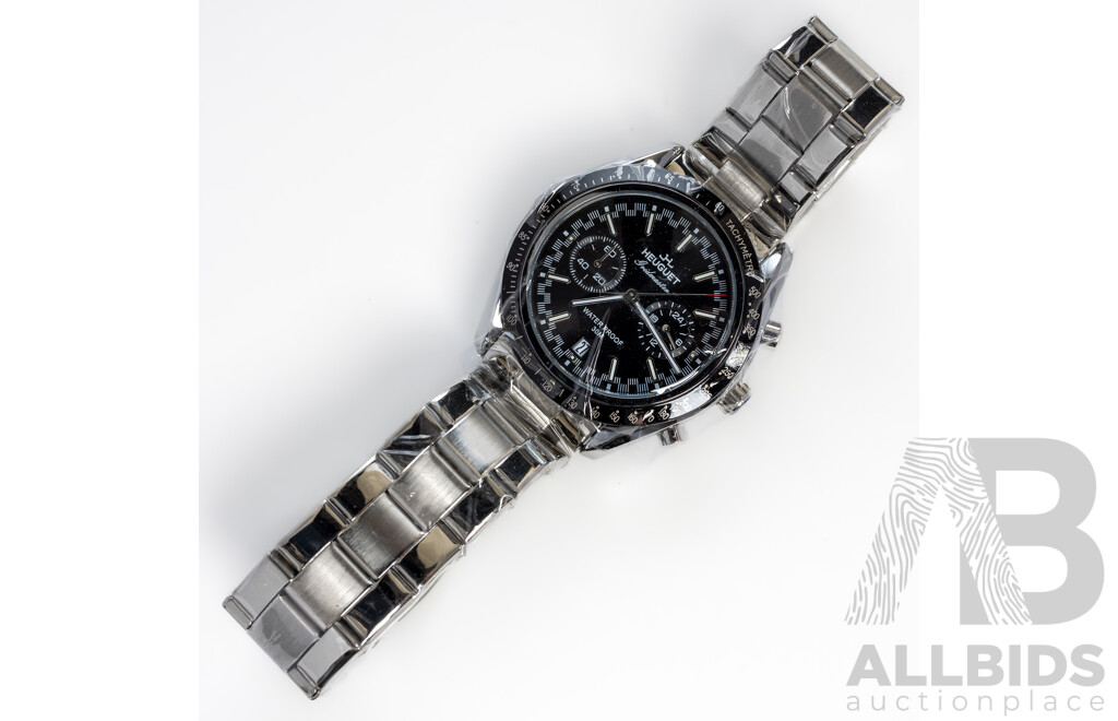 Heuguet Gridmaster Chronograph Watch, HUE601, 44mm, Silver/Black - NEW