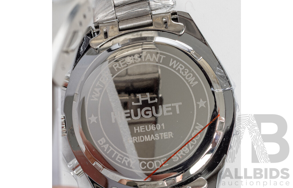 Heuguet Gridmaster Chronograph Watch, HUE601, 44mm, Silver/Black - NEW