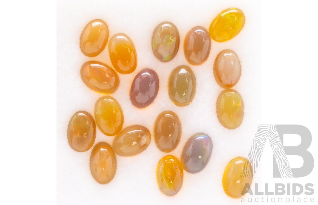 Fire Opal (18) Natural Oval Cabochons 'Play of Colour' Ethiopian Gemstones, 5.40ct