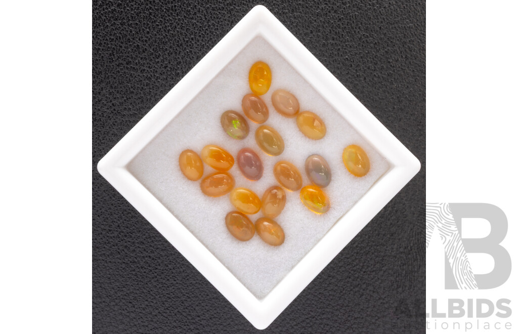 Fire Opal (18) Natural Oval Cabochons 'Play of Colour' Ethiopian Gemstones, 5.40ct