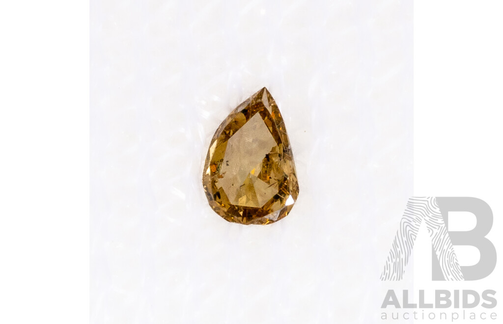 Diamond, 0.13ct Fancy Greenish Yellow Pear Cut Gemstone with AIG Certificate