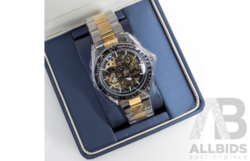 Heuguet Mechanical Automatic Watch, Silver/gold/black, HEU104, 43mm - NEW
