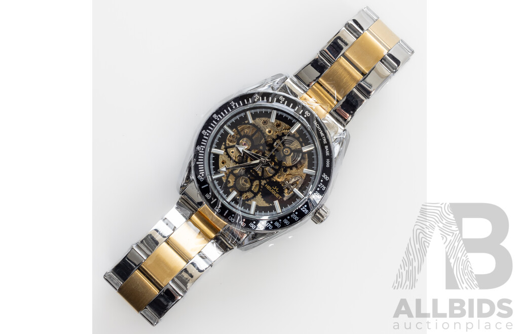 Heuguet Mechanical Automatic Watch, Silver/gold/black, HEU104, 43mm - NEW