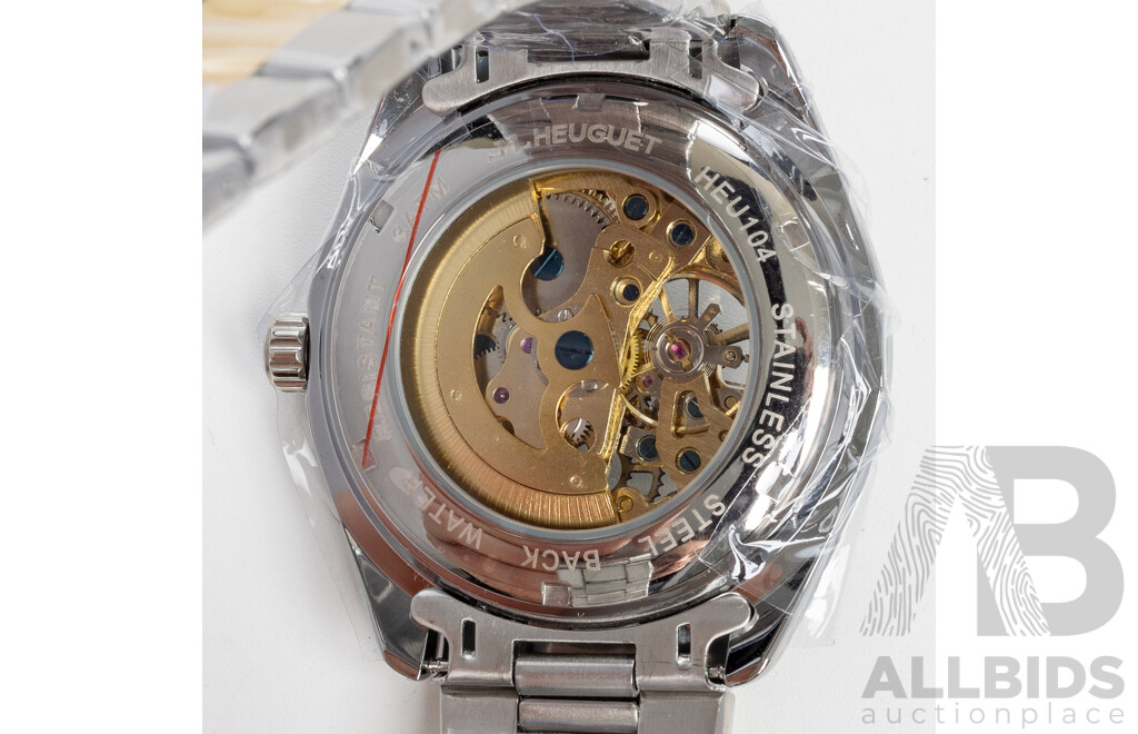 Heuguet Mechanical Automatic Watch, Silver/gold/black, HEU104, 43mm - NEW