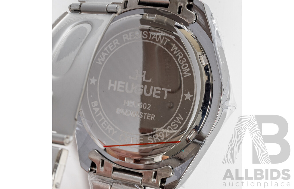 Heuguet Gridmaster WR30 Watch, Silver/White, 44mm, HEU602 - NEW