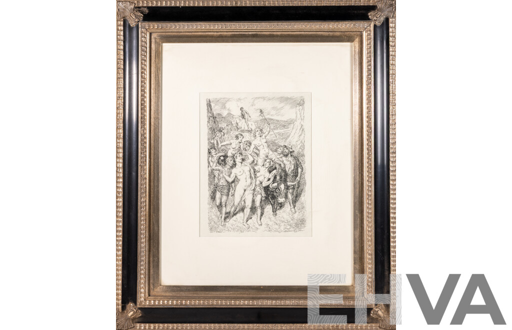 Norman Lindsay, (Late 19th/20th Century, Australian, 1879-1969), The Good Earth, (1968), Vintage Reproduction Lithographic Print of Original Pen, Ink and Pencil, 68 x 58 cm (frame)
