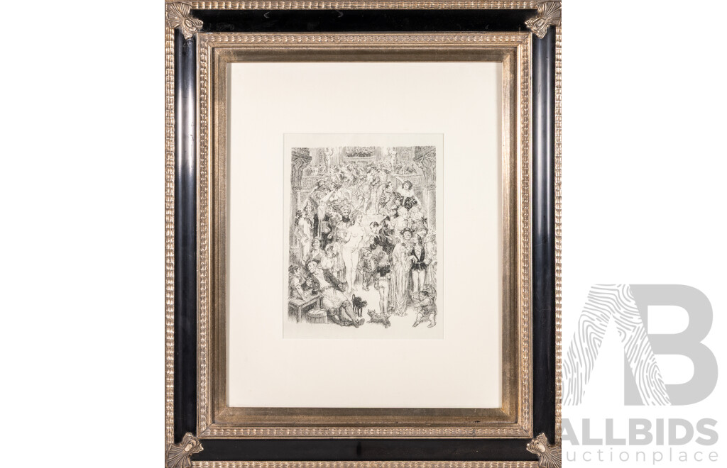 Norman Lindsay, (Late 19th/20th Century, Australian, 1879-1969), The Party (1966), Vintage Lithographic Reproduction Print of Original Pen, Ink and Pencil, 68 x 58 cm (frame)