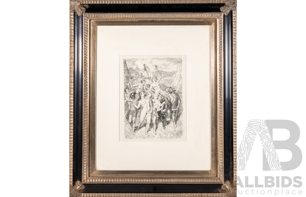 Norman Lindsay, (Late 19th/20th Century, Australian, 1879-1969), The Good Earth, (1968), Vintage Reproduction Lithographic Print of Original Pen, Ink and Pencil, 68 x 58 cm (frame)