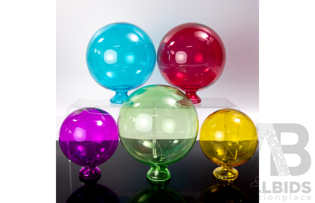 Nice Collection Five Hand Blown Christmas Glass Hanging Baubles in Different Colours