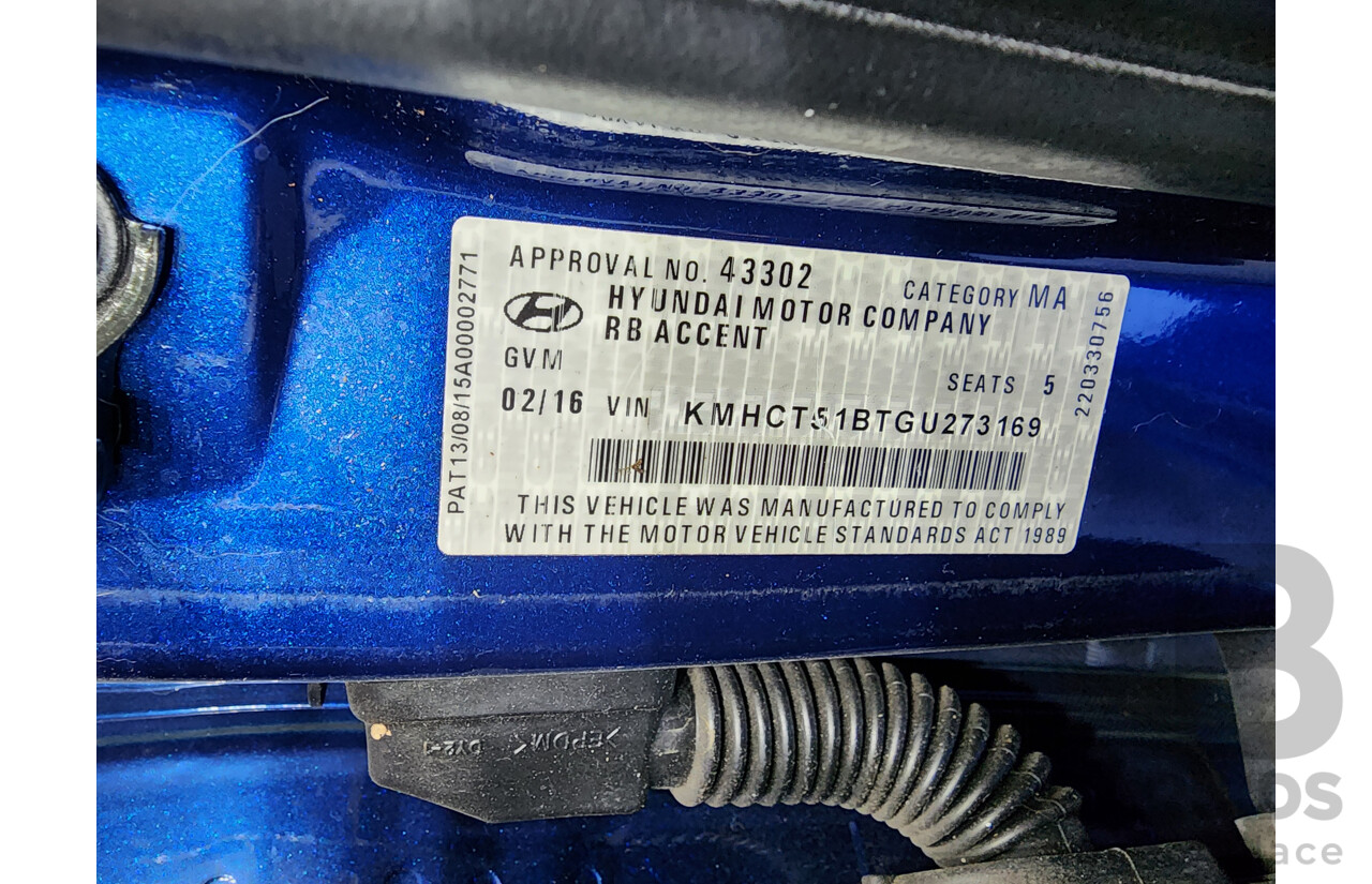 2/2016 Hyundai Accent Active RB3 MY16 5d Hatchback Blue 1.4L
