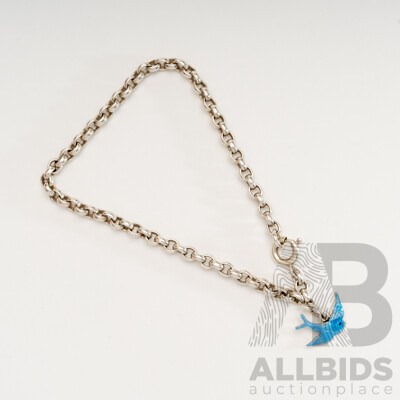 Vintage Sterling Silver Blue Bird of Happiness Oval Belcher Link Bracelet, 18cm, 6.77 Grams
