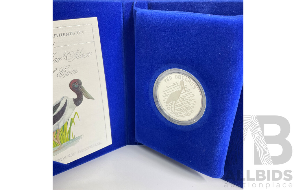 Australian RAM 1991 Silver Proof Ten Dollar Coin, Birds of Australia, Jabiru .925