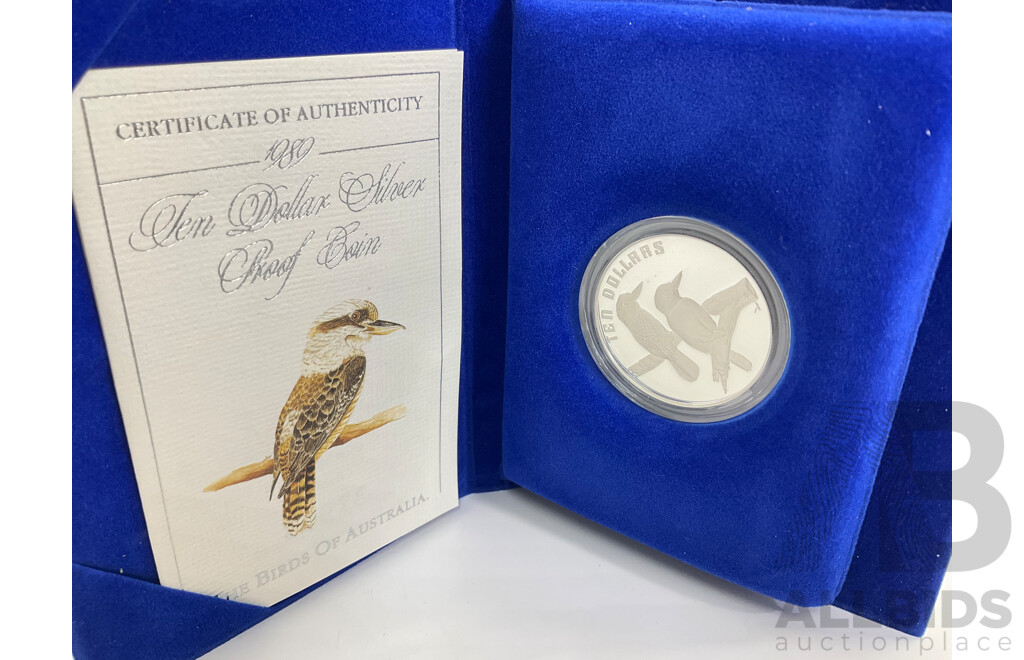 Australian RAM 1989 Silver Proof Ten Dollar Coin, Birds of Australia, Kookaburra .925