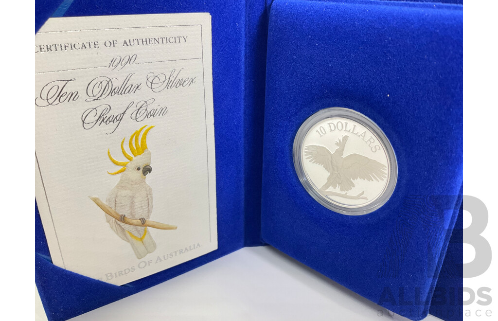 Australian RAM 1990 Silver Proof Ten Dollar Coin, Birds of Australia, Cockatoo .925