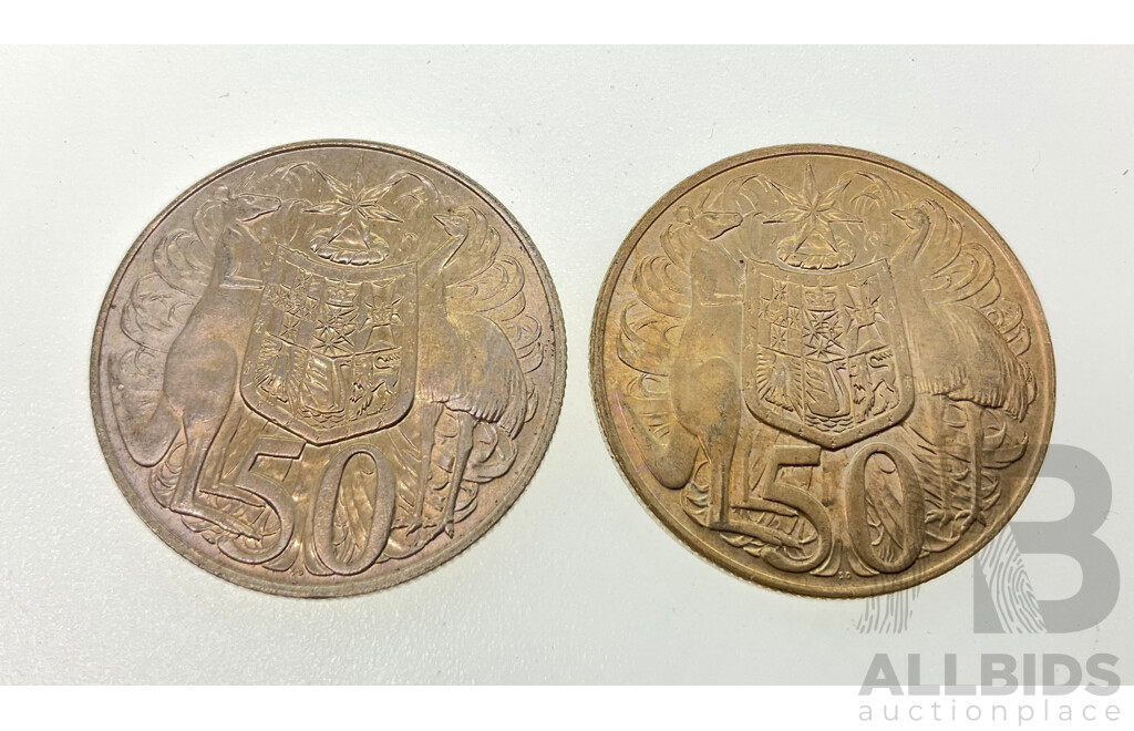 Two Australian 1966 Round Silver Fifty Cent Coins .800