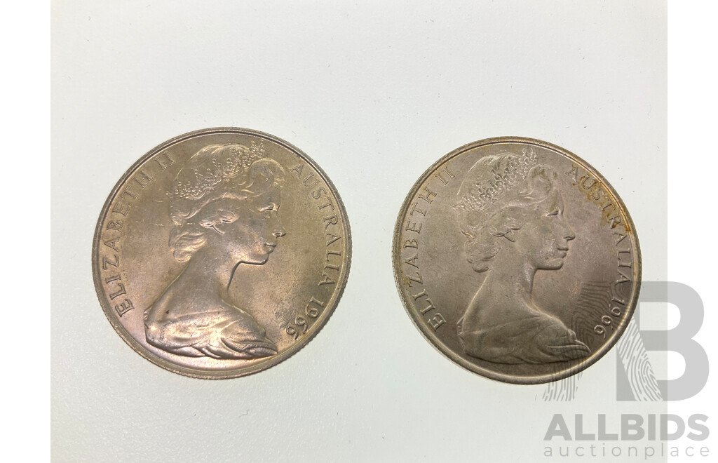 Two Australian 1966 Round Silver Fifty Cent Coins .800