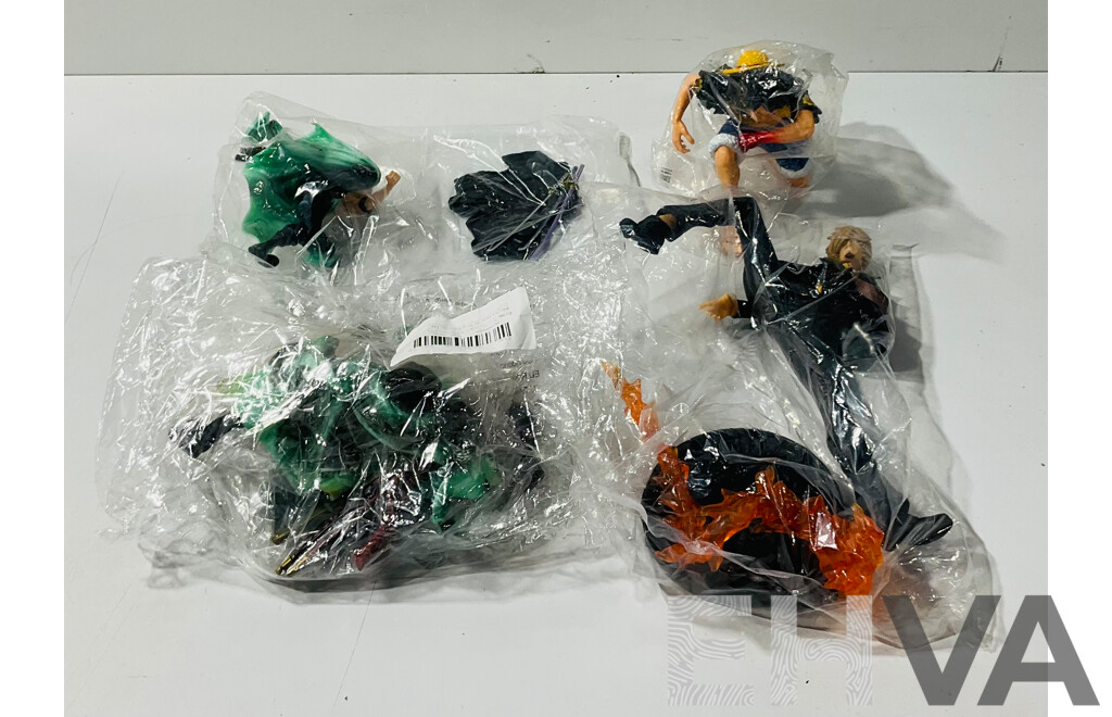 Collection of Four Figures From One Piece Including 17cm Monkey D. Luffy PVC Figure, 17cm Vinsmoke Sanji Figures and Two Roronoa Zoro Figures Including One 17cm Figure