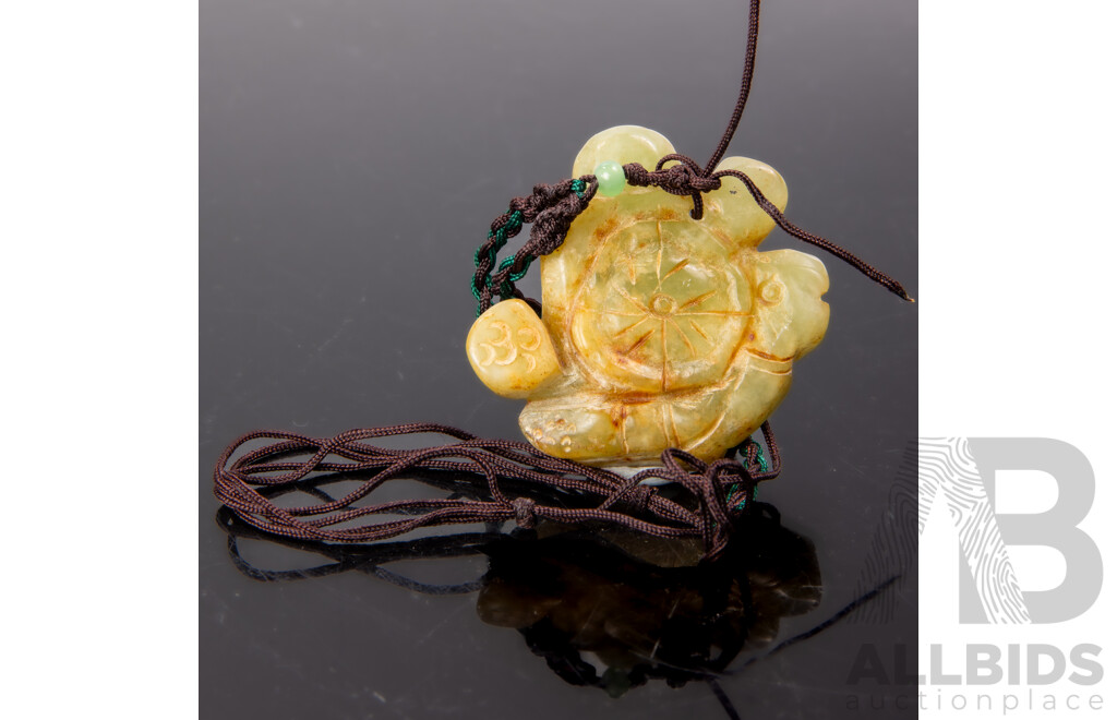 Vintage Jadeite Chinese Carved Buddha with Fish Pendant