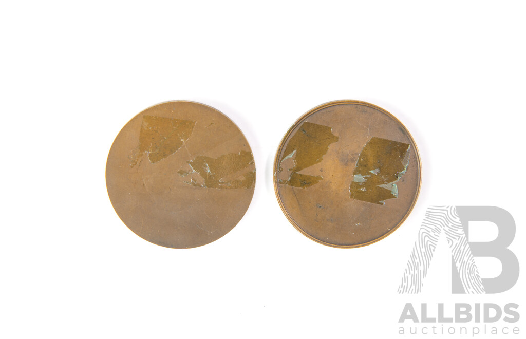 Two Antique French Bronze Medallions by Jean Vernon Comprising The Hare and Tortoise and The Wolf and the Lamb