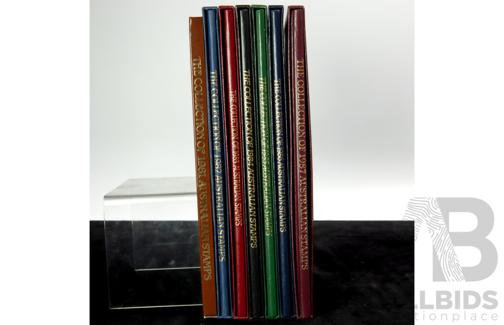 Australian Annual Stamp Albums Consecutive 1981 to 1987 - Face Value $155