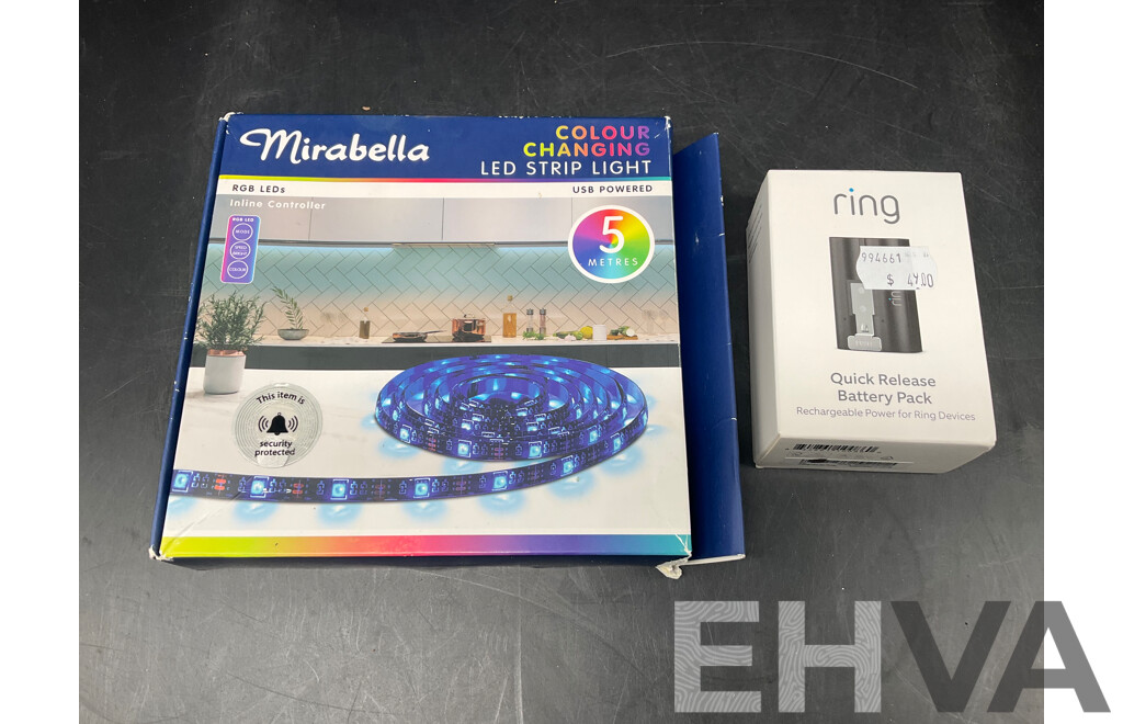 MIRABELLA 5M Colour Chaniging Led Strip and RING Quick Release Battery Pack - Lot of 2